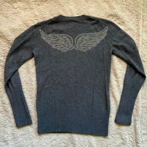 Gray Cashmere Sweater with Angel Wing Graphic Design. Aqua Cashmere brand!!